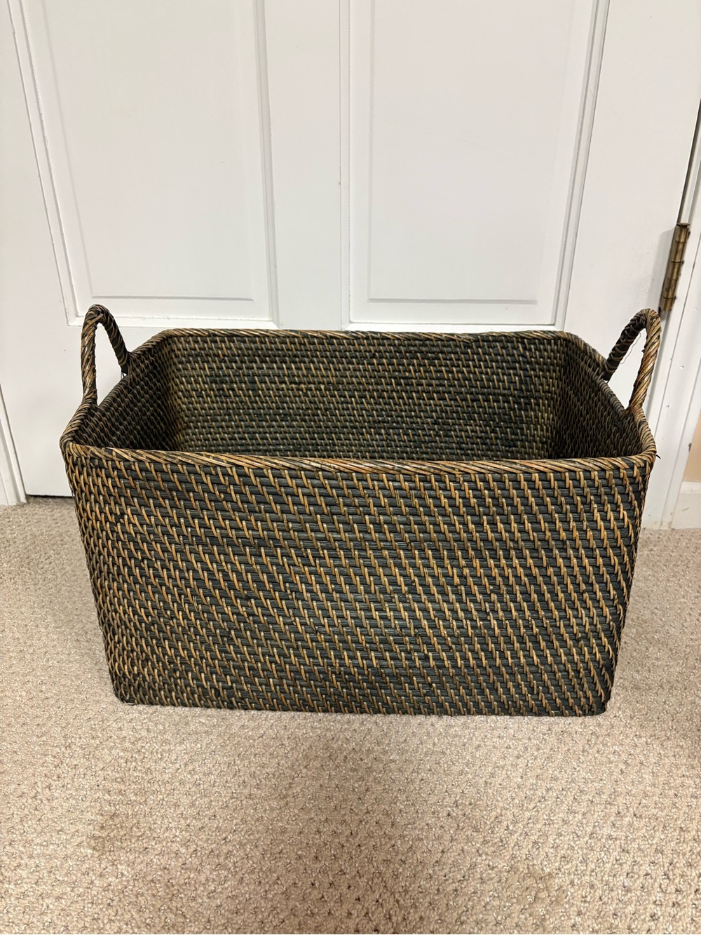 Kouboo Loma Woven Seagrass Storage Basket with Handles - Black and Brown - Picture 2 of 8